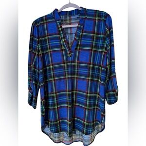 Blue Boxy Blouse with Mandarin Collar